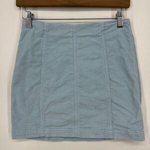 Free People Mini Corduroy Skirt Women's Size 4 Light Blue Zip Short Length